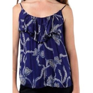 Rebecca Taylor Women's 4 Tank Top Blouse Blue Silk Ruffle